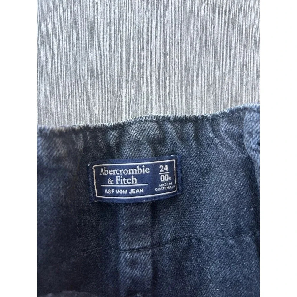 Abercrombie & Fitch Mom Jeans High Waisted Raw Hem Black 24 - Picture 3 of 8